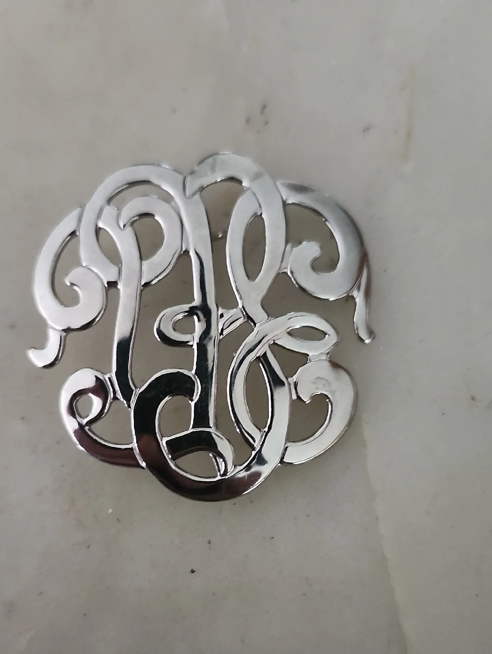 Monogram Script Silver-Tone Brooch - Picture 3 of 7
